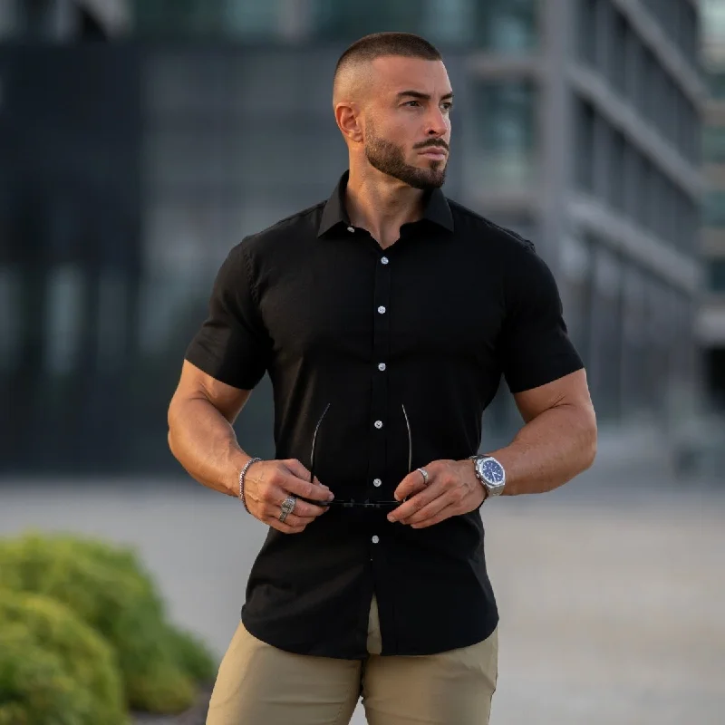 Sophisticated Monochrome Look Return Sale - Performance Linen Short Sleeve Shirt - Black