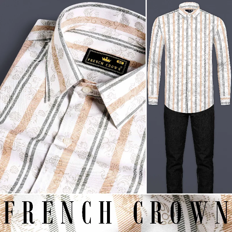 Neutral Sport Look Bright White with Navajo Beige and Flint Brown Printed Super Soft Premium Cotton Shirt