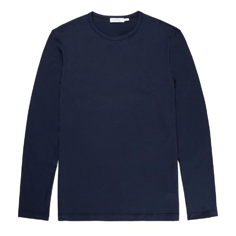 Contemporary Patterns Look Sunspel Long Sleeve Crew Neck T-Shirt Navy