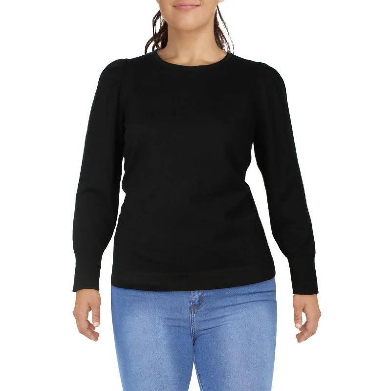 Relaxed Sport Look Anne Klein Womens Plus   Cotton Cashmere Shirred Shoulder Pullover Sweater