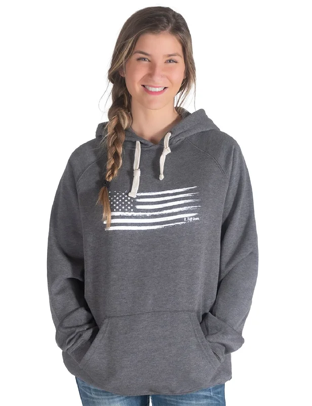 Cozy Street Style Cowgirl Tuff Womens Flag Print Charcoal Poly/Rayon Hoodie