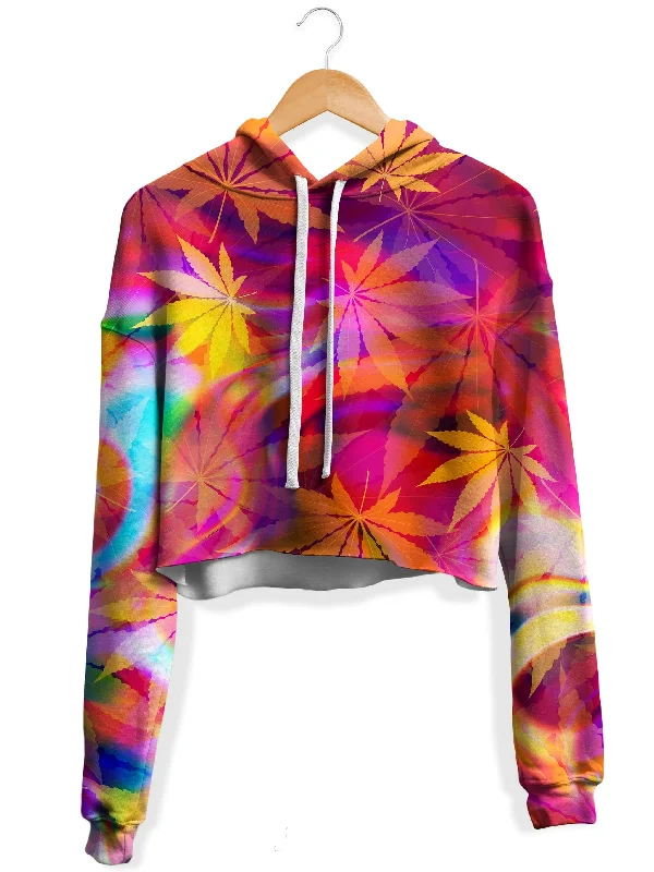 Retro Street Look Ganja Dreamin Fleece Crop Hoodie