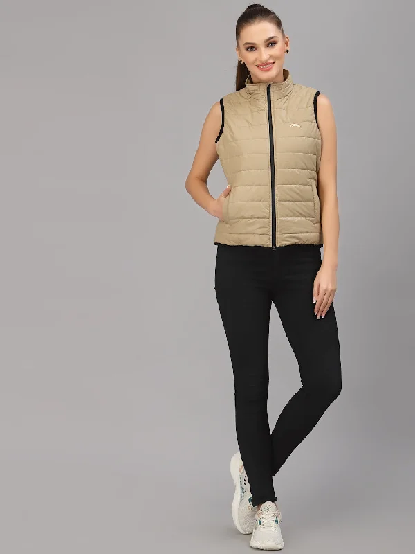 Minimalist Weekend JUMP USA Women Beige Solid Active Wear Jacket