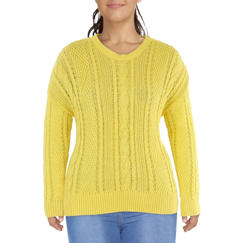 Rugged Sport Look Lauren Ralph Lauren Womens Plus Knit Long Sleeves Pullover Sweater