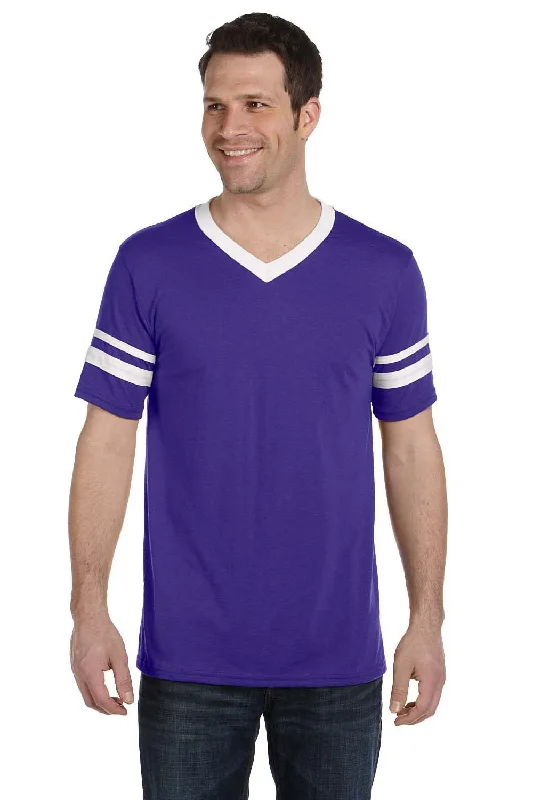 Casual Fitwear Augusta Sportswear Mens Short Sleeve V-Neck T-Shirt - Purple/White