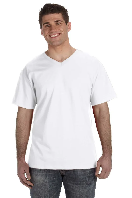 Stylish Comfort Fruit Of The Loom Mens HD Jersey Short Sleeve V-Neck T-Shirt - White - Closeout