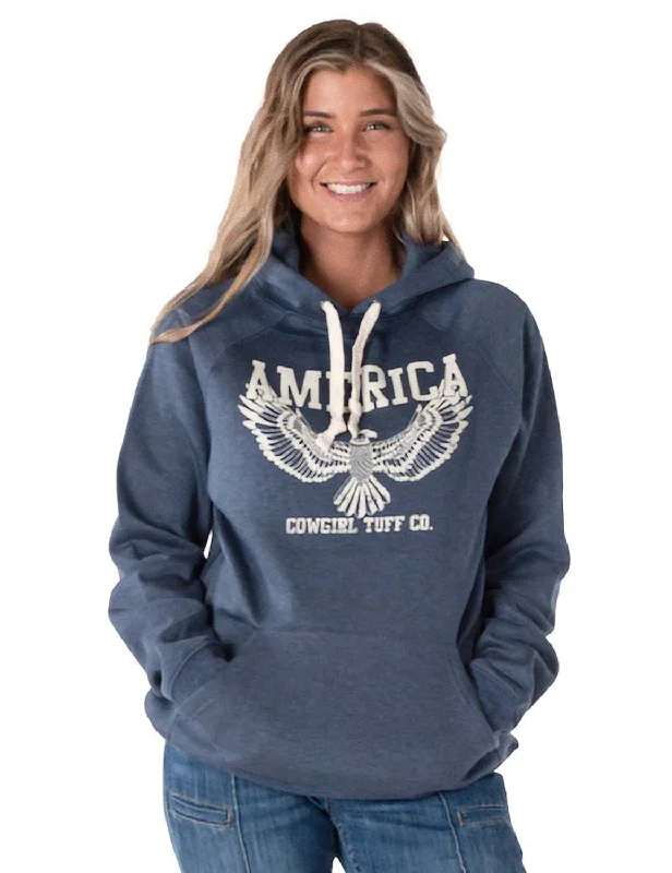 Sporty Fit Look Cowgirl Tuff Womens America Eagle Navy Poly/Rayon Hoodie