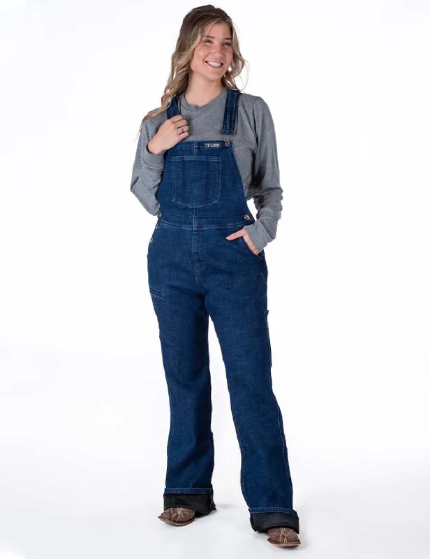 Relaxed Sport Look Cowgirl Tuff Womens Stretch Winter Dark Wash Cotton Blend Bib Overall