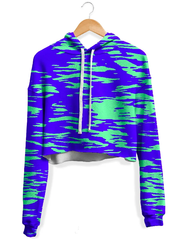 Bold Casual Look Purple Mint Rave Zebra Stripe Fleece Crop Hoodie