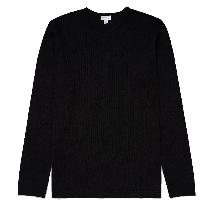 Clean Patterns Sunspel Long Sleeve Waffle T-shirt Black