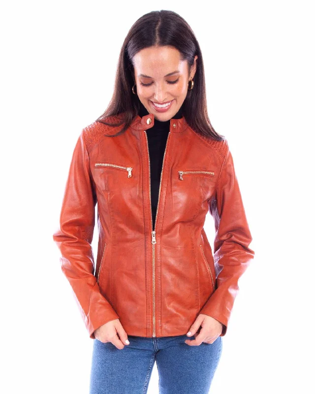 Elevated Weekend Scully Womens Cafe Racer Zip Rust Leather Leather Jacket