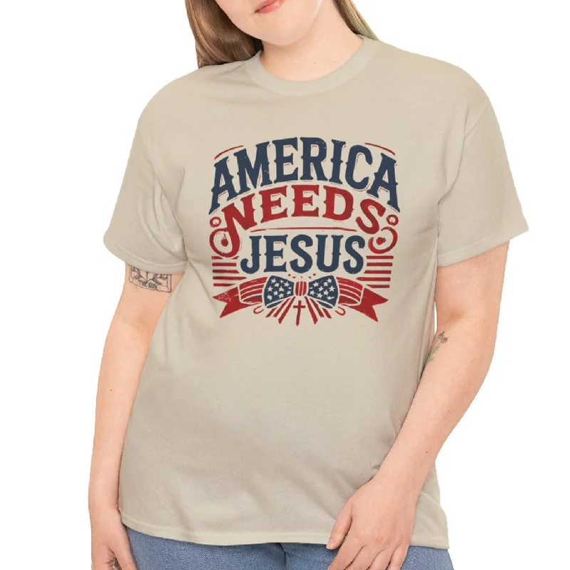 Contemporary Sporty America Needs Jesus Tee