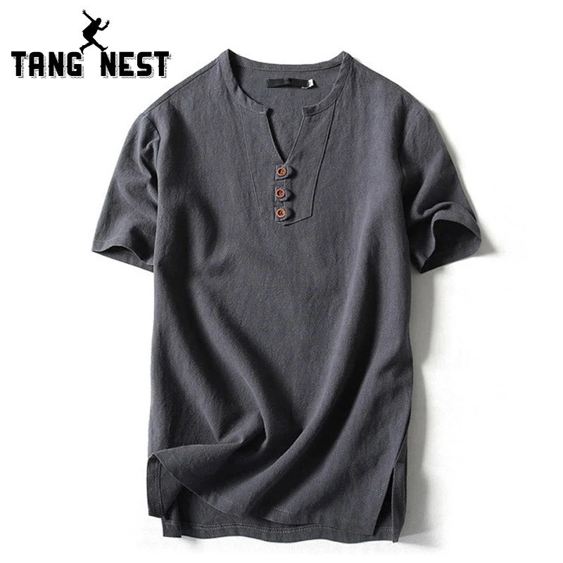 Cozy Fitwear TANGNEST 2018 Summer Linen Short Sleeve T-shirt Casual Slim V-Neck Men T-shirt Comfortable Big Size 5XL 6 Colors T shirt MTS2498