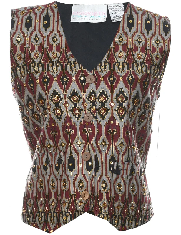 High-End Fit Aztec Print Waistcoat - S