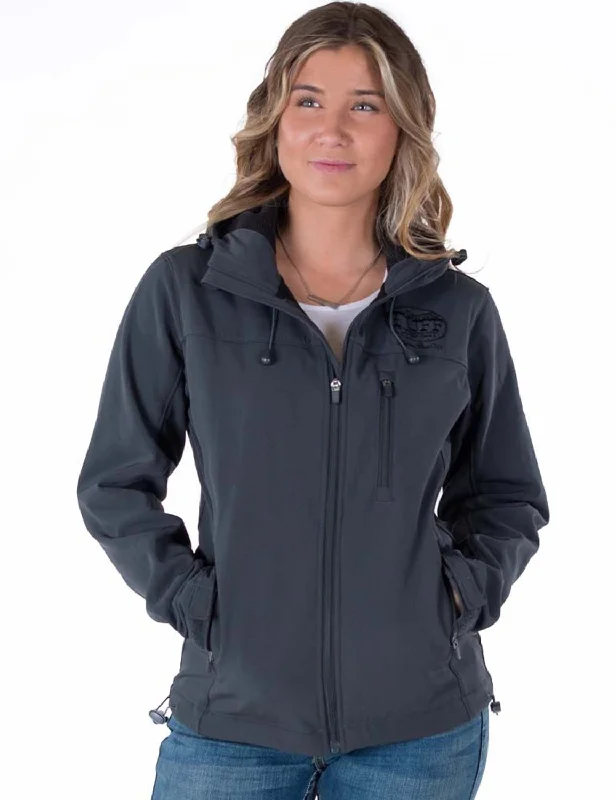 Monochrome Street Cowgirl Tuff Womens Stretch Charcoal Nylon Softshell Jacket