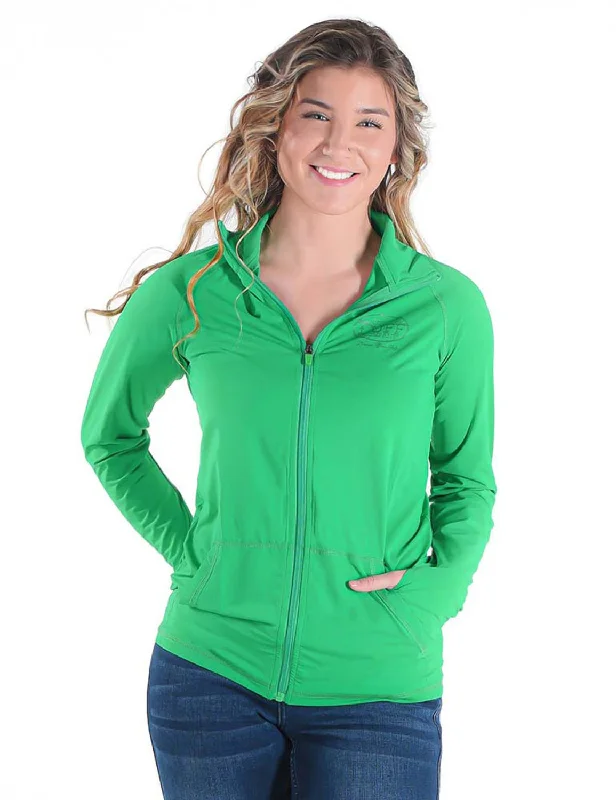 Casual Rugged Cowgirl Tuff Womens Cooling UPF Money Green Nylon Softshell Jacket