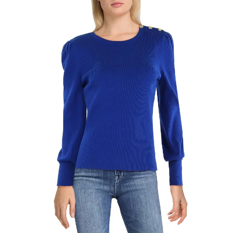 Relaxed Fitwear Lauren Ralph Lauren Womens Ribbed Knit Button Shoulder Pullover Sweater