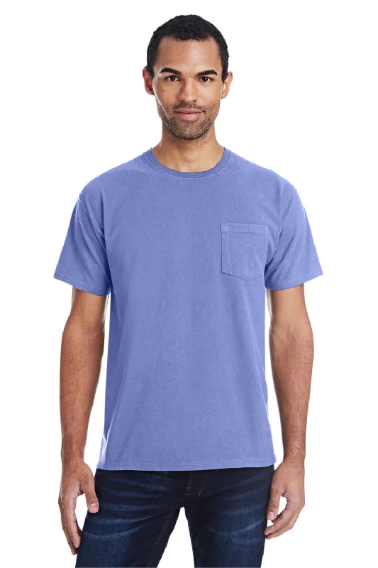 Relaxed Classic Look ComfortWash By Hanes Mens Short Sleeve Crewneck T-Shirt w/ Pocket - Deep Forte Purple