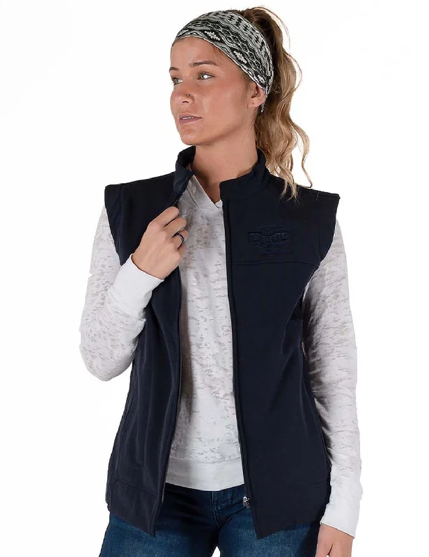 Contemporary Sporty Cowgirl Tuff Womens Stretch Navy Nylon Softshell Vest