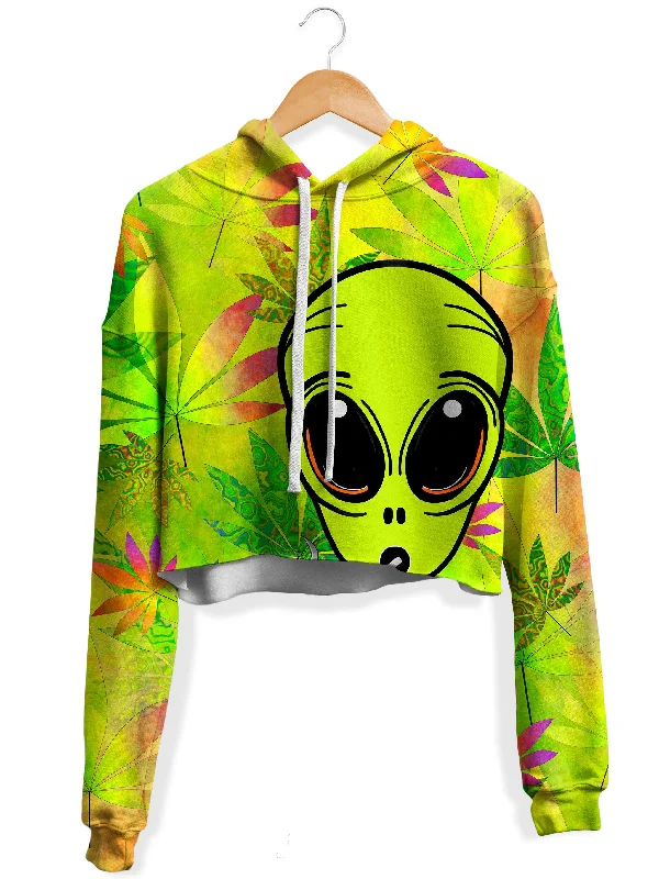 Contemporary Street Look Alien Weed Fleece Crop Hoodie