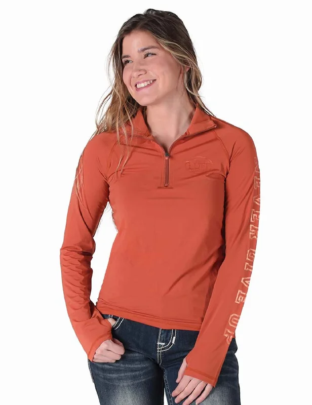 Elevated Sportwear Cowgirl Tuff Womens UPF Quarter Zip Rust Nylon Softshell Jacket