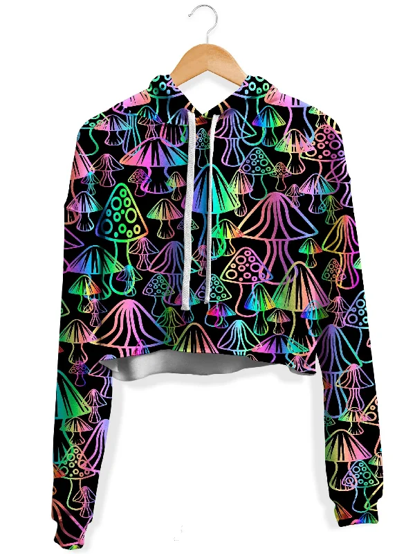 Modern Outerwear Look Magic Mushrooms Fleece Crop Hoodie