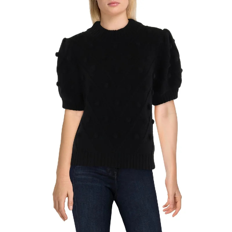 Classic Edge English Factory Womens Ribbed Trim Puff Sleeve Mock Turtleneck Sweater