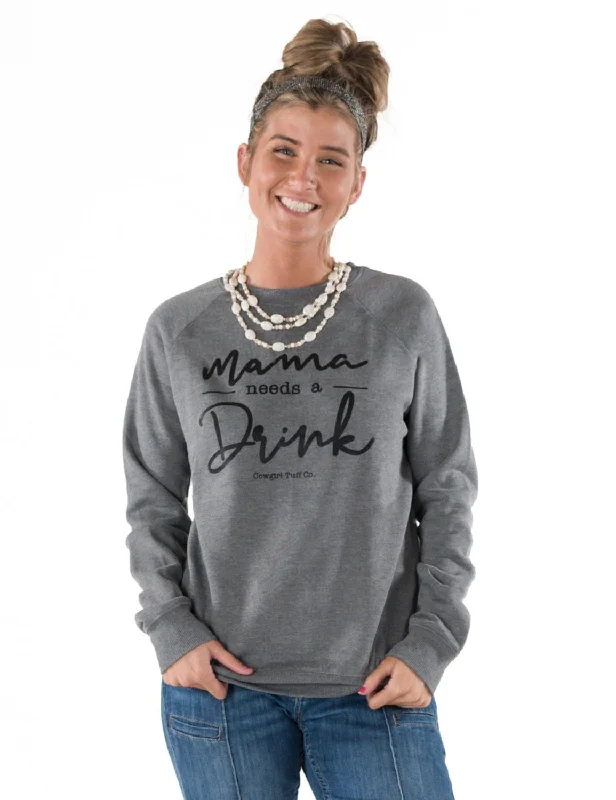 Casual Fitwear Cowgirl Tuff Womens Mama Needs A Drink Heather Gray Poly/Rayon Sweatshirt