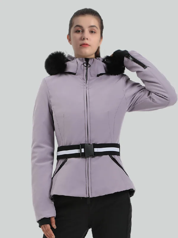 Smart Fitwear Women's Lavender Slim Fit Belted Down Ski Jacket