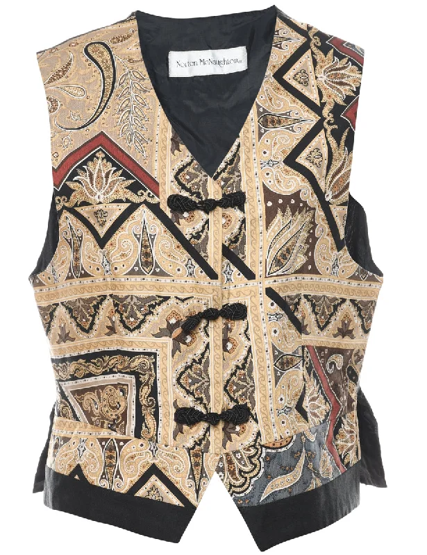 Cozy Chic Look Paisley Pattern Waistcoat - L