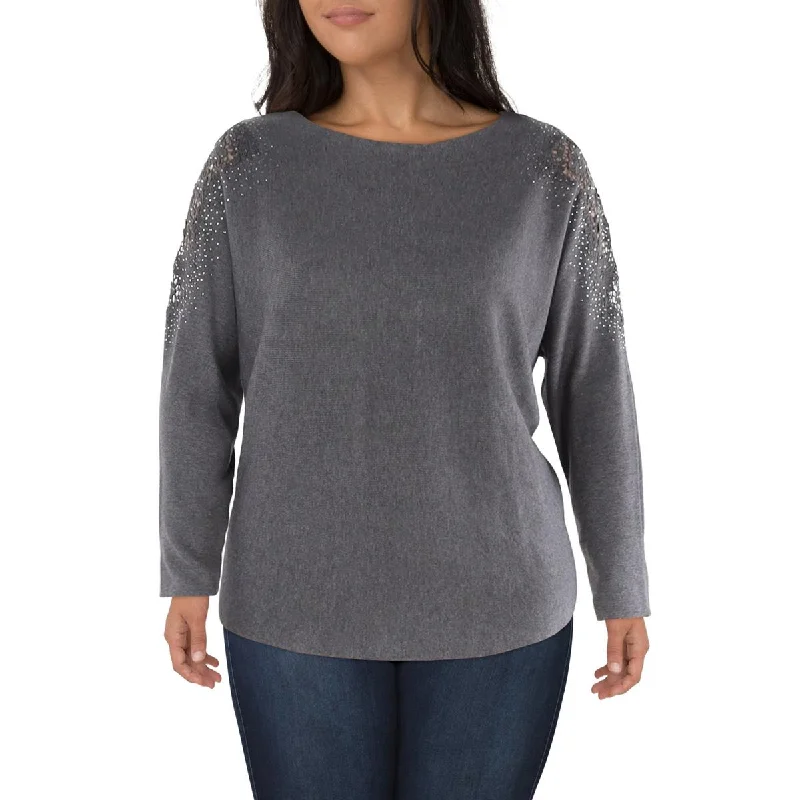 Contemporary Fitwear Liv Milano Womens Embellished Dolman Pullover Sweater