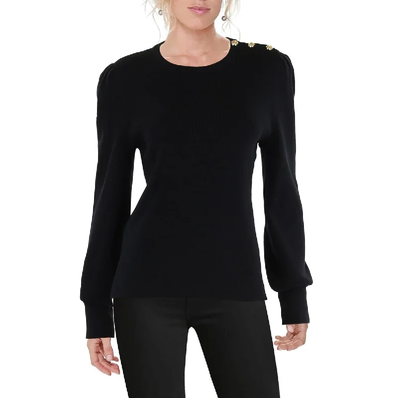 Simplistic Monochrome Lauren Ralph Lauren Womens Ribbed Knit Crewneck Pullover Sweater