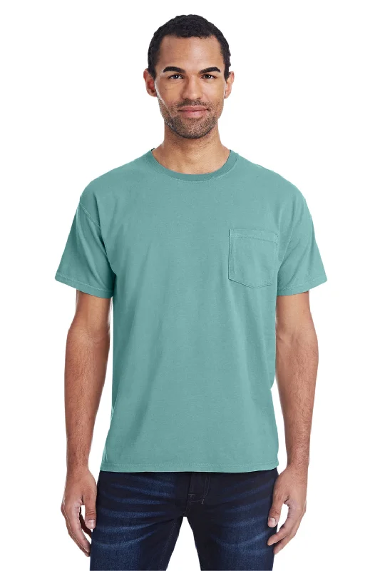 Fashionable Fit Look ComfortWash By Hanes Mens Short Sleeve Crewneck T-Shirt w/ Pocket - Spanish Moss Green