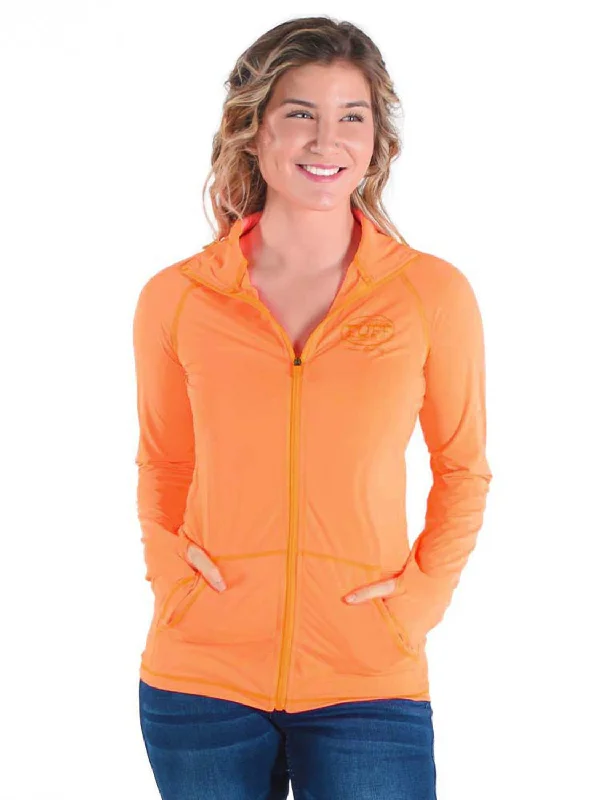 Retro Street Look Cowgirl Tuff Womens Cooling UPF Tangerine Nylon Softshell Jacket