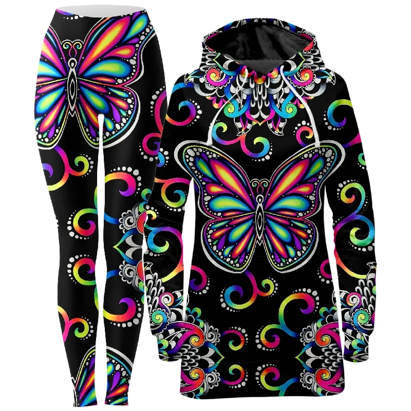 Smart Sport Look Butterfly Vibez Hoodie Dress and Leggings Combo