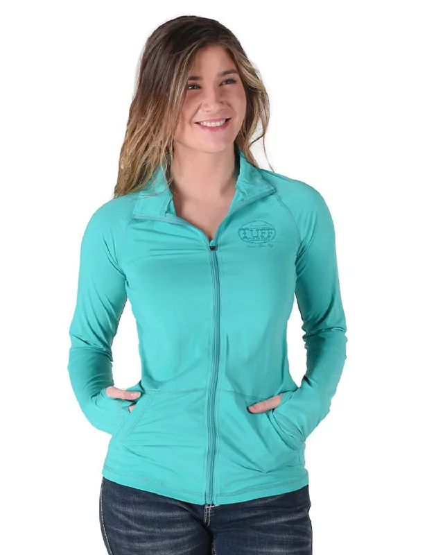 Simplified Fitwear Cowgirl Tuff Womens Full Zip Cadet UPF Turquoise Nylon Softshell Jacket