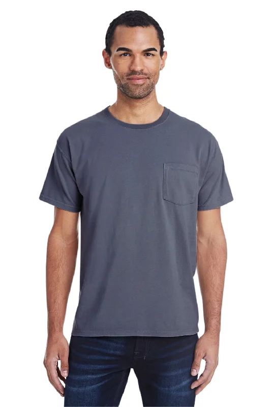 Elevated Edge Look ComfortWash By Hanes Mens Short Sleeve Crewneck T-Shirt w/ Pocket - Anchor Slate Blue