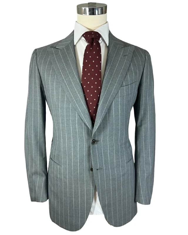 Contemporary Sporty Cesare Attolini Suit Gray Stripes Peak Lapel EU 44/ US 34