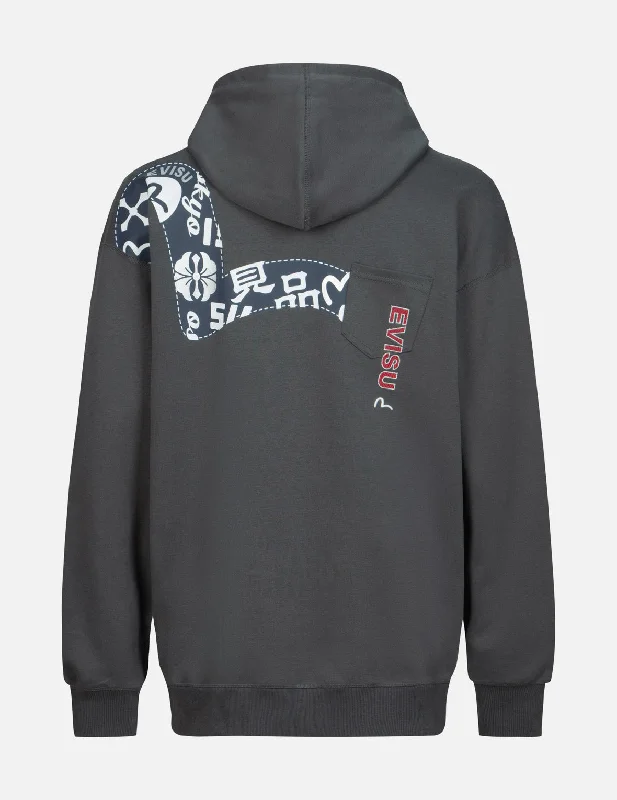 Tailored Edge Seagull Print and Logo Embroidery Loose Fit Hoodie