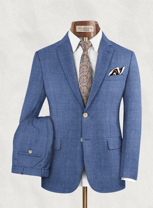 Smart Casual Look Italian Murano Cadel Blue Wool Linen Suit