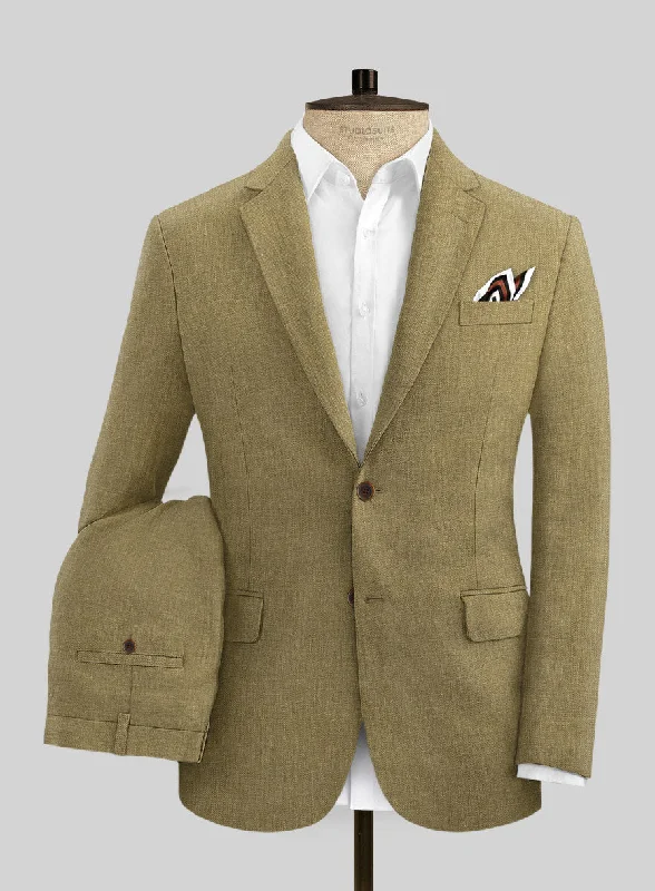 Sophisticated Chic Italian Prato Tan Linen Suit