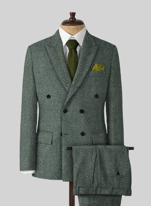 Elevated Outerwear Harris Tweed Wide Herringbone Green Suit