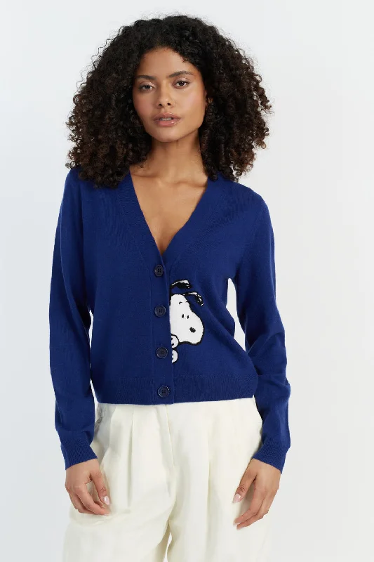 Soft Sport Look Blue Wool-Cashmere Snoopy Cardigan