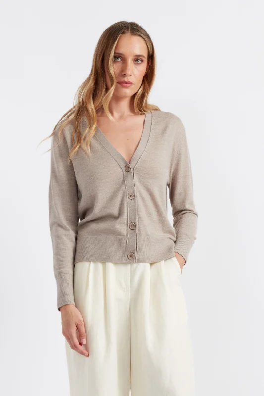 Earthy Fit Taupe Pure Merino Cardigan