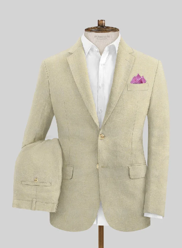 Stylish Pastels Look Italian Prato Khaki Linen Suit