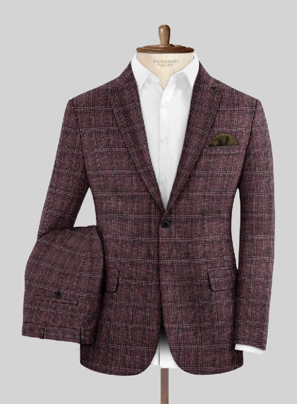 Minimalist Fit Noble Purple Check Wool Silk Linen Suit