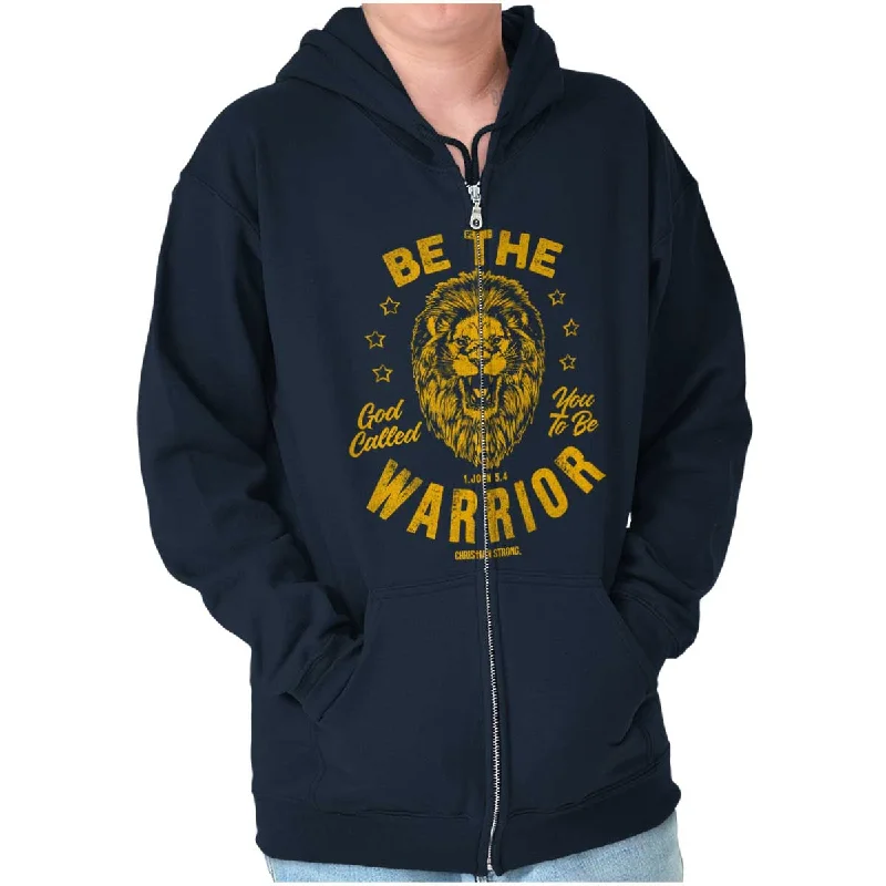 Contemporary Patterns Look Be the Warrior Lion Zip Hoodie