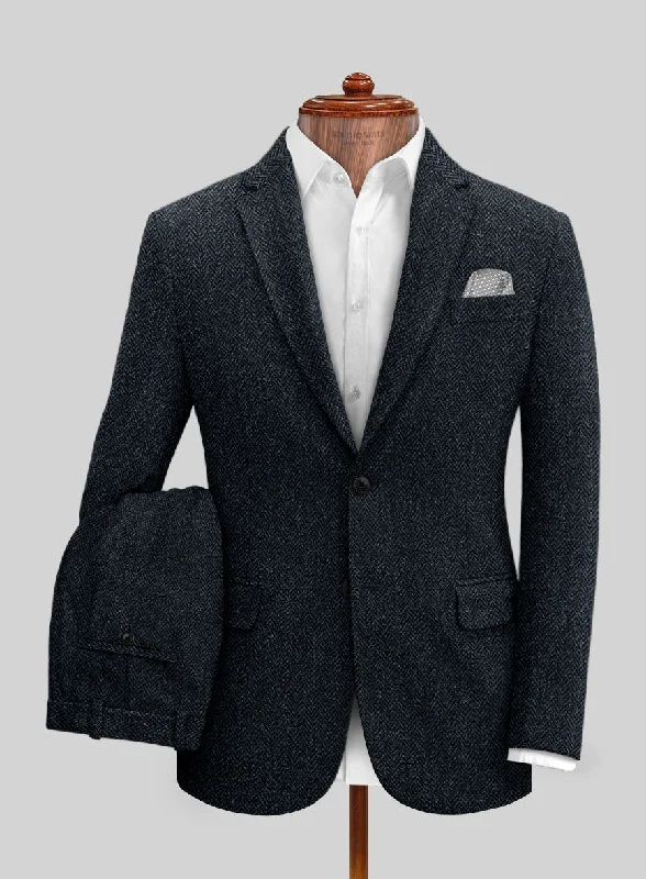 Soft Weekend Look Harris Tweed Dark Blue Herringbone Suit