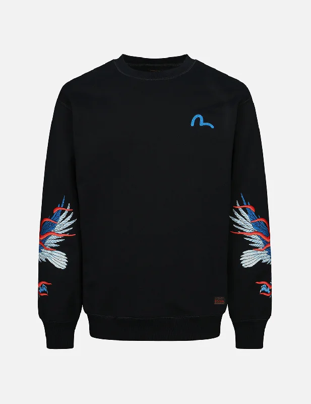 Smart Relaxed Eagle and Seagull Embroidery Sweatshirt