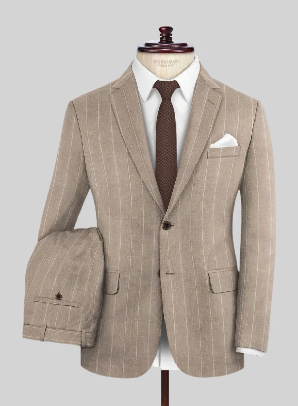 Rugged Elegance London Loom Brown Stripe Wool Silk Linen Suit